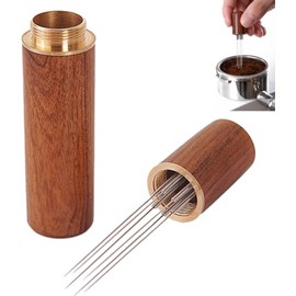 WDT Tool - 6 Needles Stirrer - Espresso Coffee Distributor - Aluminum Alloy with Stand - Stainless Steel Needles - Walnut Handle - Replaceable Needles - Coffee Accessories for Baristas