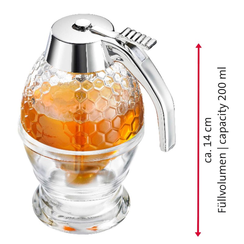 Westmark Honigbirne/Honig-Dosierer mit Untersatz, Fassungsvermögen: 200 ml, Wabenmuster, Glas/Kunststoff, Deluxe,
