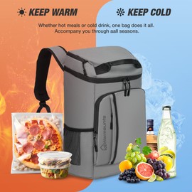 WARMOUNTS Insulated Waterproof Cooler Backpack 36 Cans, Soft Sided Ice Chest Cooler w/Leak Proof Liner, 5-Layer Insulation Portable Lunch Backpack for Camping, Beach, Fishing, Picnic, Travel (Gray)