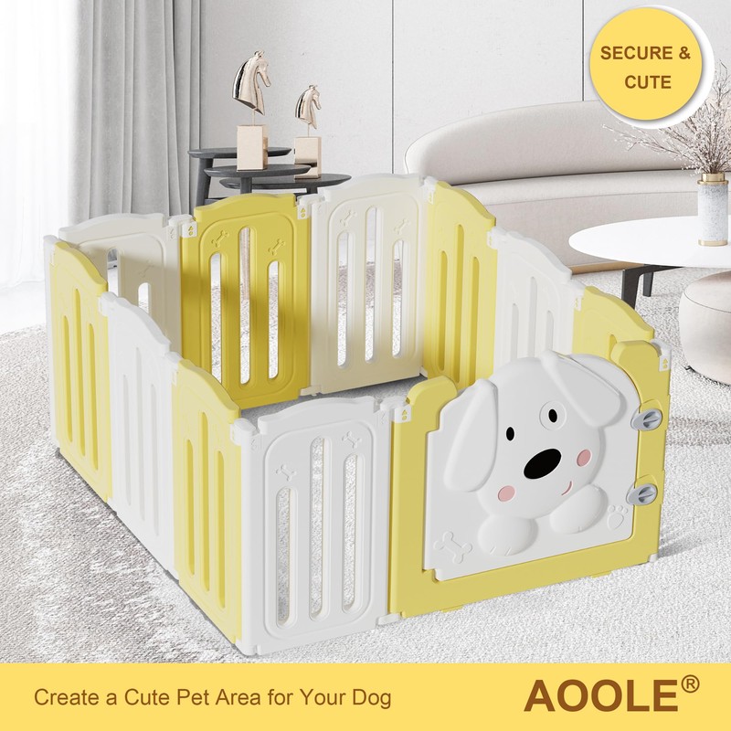 Aoole Foldable Dog Play Pen Indoors, Non-Slip Sturdy Puppy Playpen