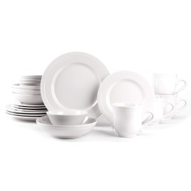HomeVss, Pearl Dots Stoneware Dinnerware Set 20pc Set, White