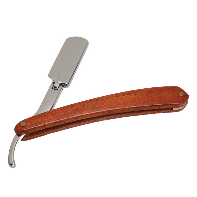 Folding Manual Straight Clipper Wooden Handle Barber Foldable Manual Beard