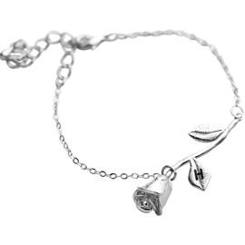 MignonandMignon Silver Plated Rose Pendant Bracelet Beauty and the Beast Jewelry Rose Bracelet Bridesmaid Bracelet Gift Flower Girl Gift - 3MRBR (H)