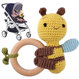 XEERUN Pram Chain Made of Wood and Cotton Crocheted, Pram Chain, Pram Chain for Babies, Montessori Newborn Toy, Baby Pram Toy for Baby Seat (Koala)