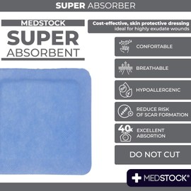 MEDSTOCK Super Absorber Dressing,10CM X 20CM, 5 Count, Wound Care, Ultimate Absorption, Holds Extra Volumes of Exudate, Less Frequent Dressing Changes, Reduces Damage Risk & Maceration