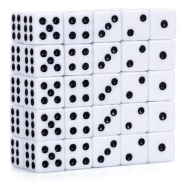 50 Pack of Bulk Six Sided Dice |D6 Standard 16mm |Great for Board Games, Casino Games & Tabletop RPGs| White- 50 Count