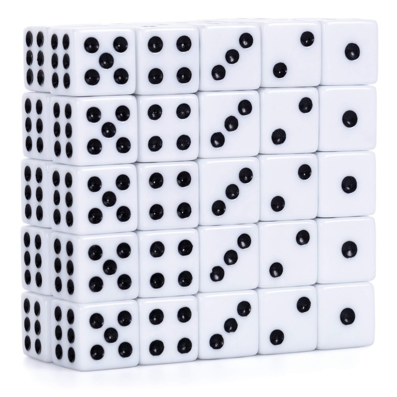 50 Pack of Bulk Six Sided Dice |D6 Standard 16mm