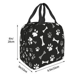 Fiokroo Lunch Bag Insulated Dog Paws And Bones Lunch Box Animal Footprints Reusable Waterproof Lunch Tote Bag For School Work College Outdoor Travel Picnic, 6l