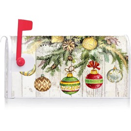 Texupday Christmas Ornament Baubles Decoration Mailbox Cover with Magnetic Strip Winter Mailbox Wraps Post Letter Box Cover Standard Size 21" X 18" for Garden Outdoor Yard Decor