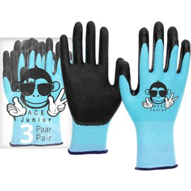 ACE Junior Work Gloves for Children - 3 Pairs of Protective Gloves for Gardening - Blue - 7-8 Years (Pack of 3)