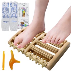 SENLINLIN Foot Massager Tools Set with Wooden Foot Massager Roller, Acupressure Reflexology Foot Massage Socks and 2 Trigger Point Tool for Women and Men, Plantar Fasciitis Relief, Relaxation Gifts