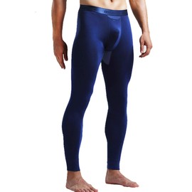 Ouruikia Men's Thermal Underwear Pants Modal Thermal Bottoms Long Johns Pants Underwear with Separate Pouch (Navy(only Bottom), US Large)