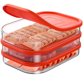 XWF Rounded Food Storage Box with Lid Set of 3, Ideal for Deli Meat,Cold Cuts, Bacon Lunch, Cheese, and More, Stackable Design, Soft Silicone Lid Freshness, BPA-Free, 17oz/500ml Fridge Container