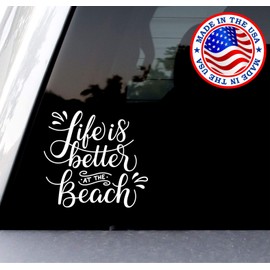 Sunset Graphics & Decals Life is Better at The Beach Decal Vinyl Bumper Sticker | Cars Trucks Vans Walls Laptop | White | 5.5 Inches | SGD000099