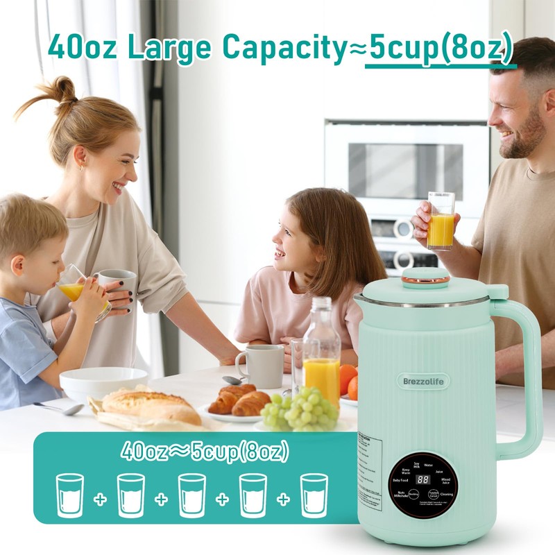 Nut Milk Maker,40oz Large Capacity Stainless Steel Automatic Soy Milk