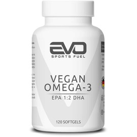 EVO SPORTS FUEL EVO SPORTS FUEL Omega 3 Vegan aus Algen?l - 120 Kapseln - hochdosiert mit 5760 mg Algen?l pro Tag - EPA 1:2 DHA - nachhaltig - gepr1fte Qualit?t - Made in Germany