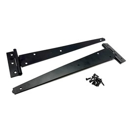 2PK 300mm Black Tee Hinges with Fixings. 12" T-Hinges for Garden Gates, Sheds and Doors. Japanned Corrosion and Weather Resistant External Hinge Pack of 2 with Screws.