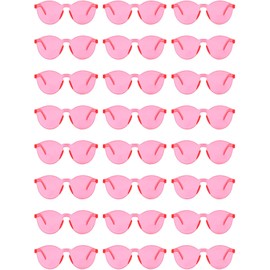 Hoteam 24 Pairs Rimless Round Sunglasses Bulk Tinted Party Sunglasses Transparent Candy Color Eyewear for Women Men Party (Pink)
