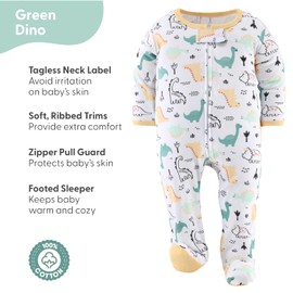 The Peanutshell Baby Sleepers for Boys Set of 3-6-9 Months Baby Clothes, Soft Cotton Baby Boy Footed Pajamas, Newborns & Infants Baby Clothes Gift Set - Green Dino