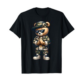 Camo Hip Hop Teddy Bear Camouflage Streetwear Mens Boys Cool T-Shirt