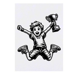 'Boy With Trophy' Temporary Tattoo - Water Resistant, Skin-Safe, Non-Toxic Transfer (TO00075439)