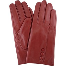 SNUGRUGS Womens Butter Soft Premium Leather Glove with Classic Triple Button Stitch Detail & Warm Fleece Lining - Red - Small (6.5")