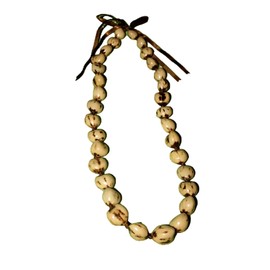 Maleka Designs 32" Hawaiian Kukui Nut Lei Necklace in Brown, Cream, Black, Tiger, or Multicolored (Blond Marbled)