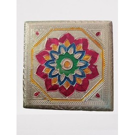 Golden Work Wooden Pooja Chowki, Pooja Bajot, Gift Article, Festival Décor, Puja Item 5x5x2.5 Inches Square Wooden Chowki(Multicolor, Pack of 1)