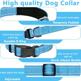 Seyezo Refective Dog Collar, Soft Neoprene Padded Pet Collar for Small, Medium, Large Dogs, Adjustable Puppy Collars with Quick Release Buckle, Breathable Nylon Dog Collars for Puppies(Sky Blue,XS)