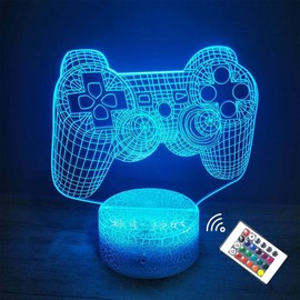 SAKIUNI Gifts for Boys Kids 3D Illusion Gamepad lamp Gifts for Men Christmas Birthday Gifts for Kids Children Gaming Room Decor 16 Colors Changing with Remote, Night Light Gamer Desk Decoration