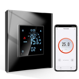 CNBINGO Smart Thermostat Flush-Mounted with Crystal Glass Panel WiFi Digital Room Thermostat Compatible with Alexa Echo, Google Assistant, 16 Amp, Black
