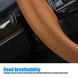 NGHEY Pack-1 Leather Steering Wheel Cover, Universal Non-Slip Stitch On Wrap, DIY Car Wheel Cover Protector with Needle and Thread for Most Cars SUVs and Trucks (Brown)