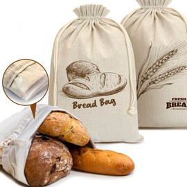Linen Bread Bags for Homemade Bread(2pcs), with Moisture-Proof Liner, Bread Container for Sourdough Loafs Storage, 18"x12" Bread Bags Set of Reusable Bread Bags, Keeps Homemade Bread Fresh & Secure-3