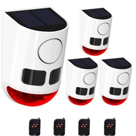 Comboss Solar Motion Sensor Alarm - Motion Sensor Dog Barking 129dB Noise Maker, Outdoor Security Siren Waterproof Motion Activated Detector 4 Work Modes for Farm, Barn, Yard (4 Pack)