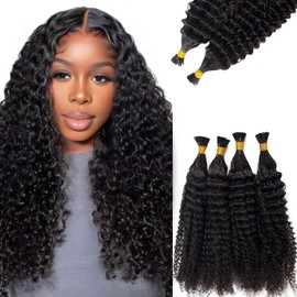24 Inch Kinky Curly I Tip Extensions Real Human Hair Natural Black Long Curly Hair Extensions Human Hair I Tips for Black Women 50 Strands 50G Cold Fusion Kinky Curly Keratin Tip Remy Hair Extension