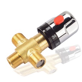 Thermostatic Mixing Valve, 3-Way Brass 19.8mm Pipe Basin Thermostatic Mixing Valve Control Water Temperature for Bathroom, Washroom, Kitchen Gold