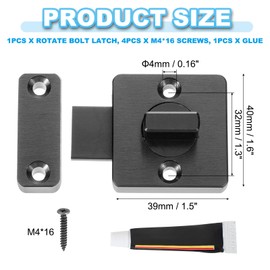 PATIKIL Rotate Bolt Latch, Inner Door Latch 180 Degree Safety Knob French Door Locks Sliding Inside Door Latch with Screws & Glue for Bedroom Bathroom Black