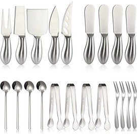 Spreader Knife Set Cheese Butter Spreader Knife Set Stainless Steel Cheese Butter Slicer Knives Cheese Spatula Set with Mini Serving Tongs Spoons Forks for Birthday Wedding Christmas (21)