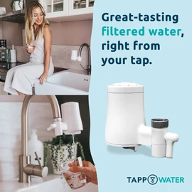 Tappwater EcoPro Tap Water Filter for Sink – Tap-Mounted Filtration System – Reduces 100+ Contaminants, Chlorine & Heavy Metals (PFOA & PFOS) – with Visual Reminder, Easy Install, 1200L Capacity