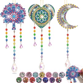 Craft Kits Gifts for 6 7 8 9 10 Year Old Girls Boy - Diamond Painting Arts Crafts for Kids 6-10 Year Old Boy Girl Gifts, Double Sided Crystal Suncatchers Art Wind Chime for Garden Window Decorations
