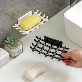 Wall-Mounted soap Holder, Thickened Models of Rattan Shape soap Box Without Drilling, Soap Dish Holder Tray Bar Soap Sponge Holder for Bathroom & Kitchen (White (2 Pack))
