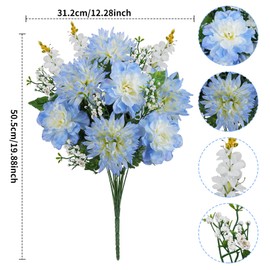 Minnhua Artificial Fake Flowers Artificial Peony Silk White-Blue Gradient Peony for Wedding Centerpieces Bridal Bouquet Mohter's Day Valentine's Day Home Decor