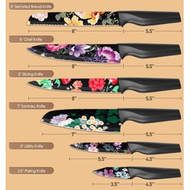 Astercook Knife Set with Blade Guards, German High Carbon Stainless Steel 12-Piece Flower Kitchen Knives Sets, Dishwasher Safe