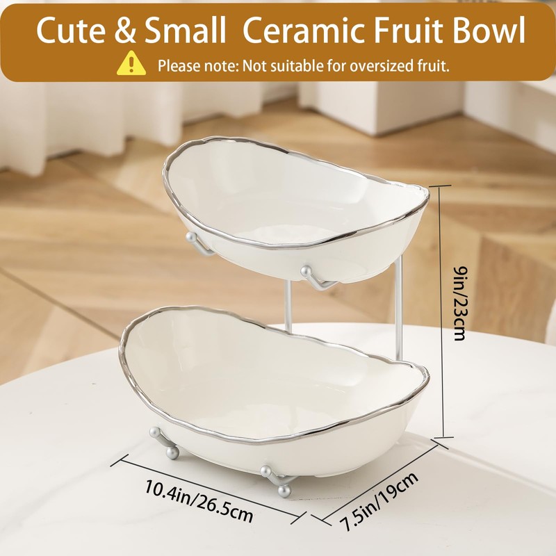 HOMKULA 2 Tier Ceramic Fruit Bowl for Kitchen Counter, Tiered