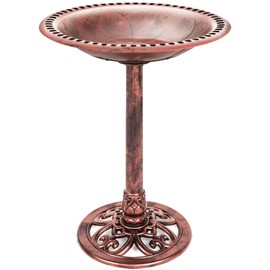 Best Choice Products 28in Pedestal Bird Bath, Vintage Outdoor Resin Accent Decoration w/Fleur-de-Lis Accents - Apricot