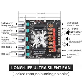 XY-S350H 2.1 Channel Bluetooth Power Amplifier Board with TPA3251 Chip, 220W*2+350W Support APP Control 18V-36V Bluetooth Speaker Audio Amplifier Module,Black