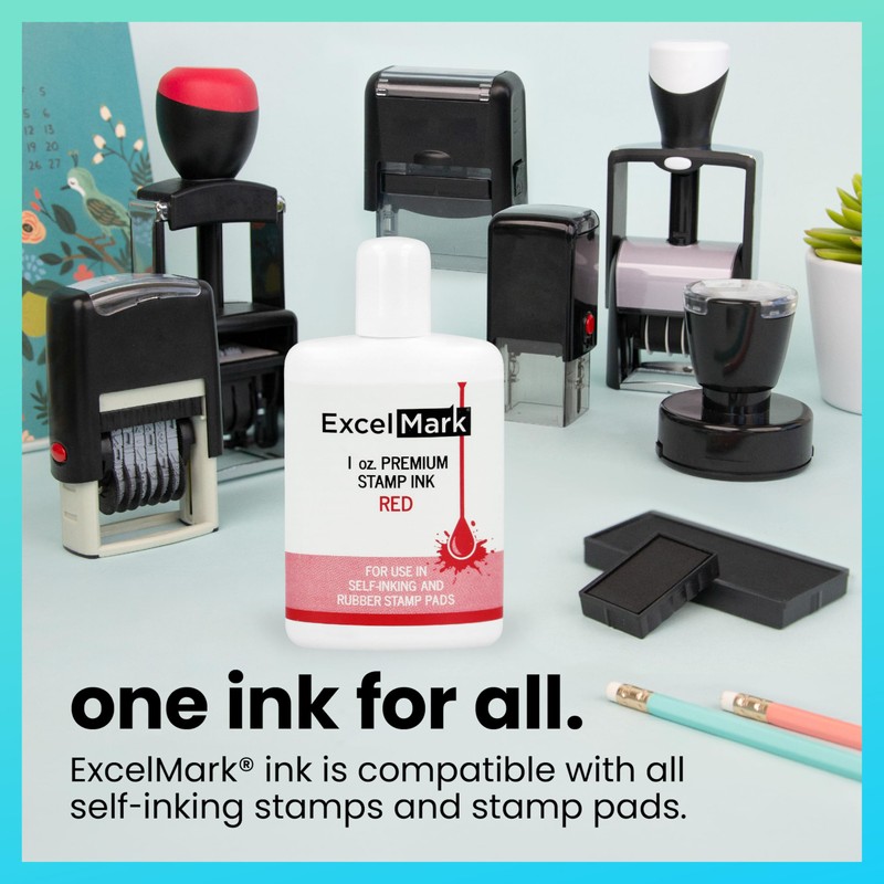ExcelMark Premium Self-Inking Stamp Refill Ink - 1 oz. (Red)