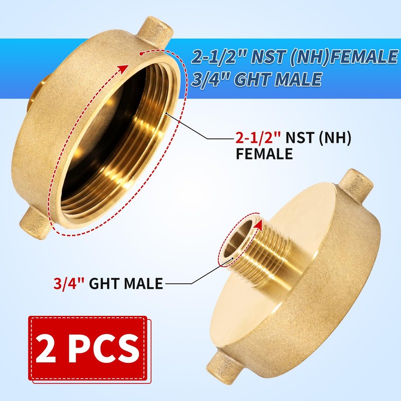 2 Pcs Fire Hydrant Hose Adapter 2-1/2" NST/NH Female x