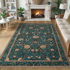 LIVEBOX Washable 5x7 Area Rugs, Retro Floral Rugs for Living Room Non Slip, Soft Flower Office Rug Low-Pile Floor Indoor Throw Carpet for Bedroom Dining Room Kids Playroom Foyer, Navy Blue