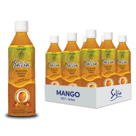 Savia - Mango Aloe Vera Drink, Quality Aloe-Based Beverage With Real Pulp, Natural, Delicious & Refreshing, Vegetarian, Gluten-Free, Fat-Free (16.9oz, 12-Pack)